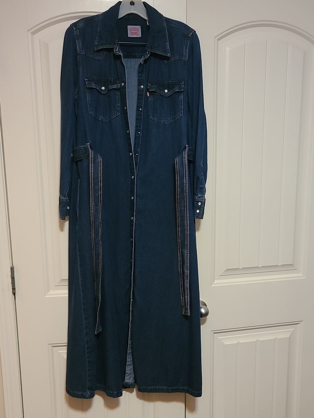 Levi's Dark Blue Denim Maxi Shirt Dress with Tie